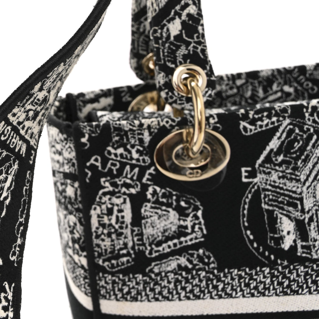 Christian Dior Canvas Embroidered Medium Plan de Paris Lady D-Lite Black White