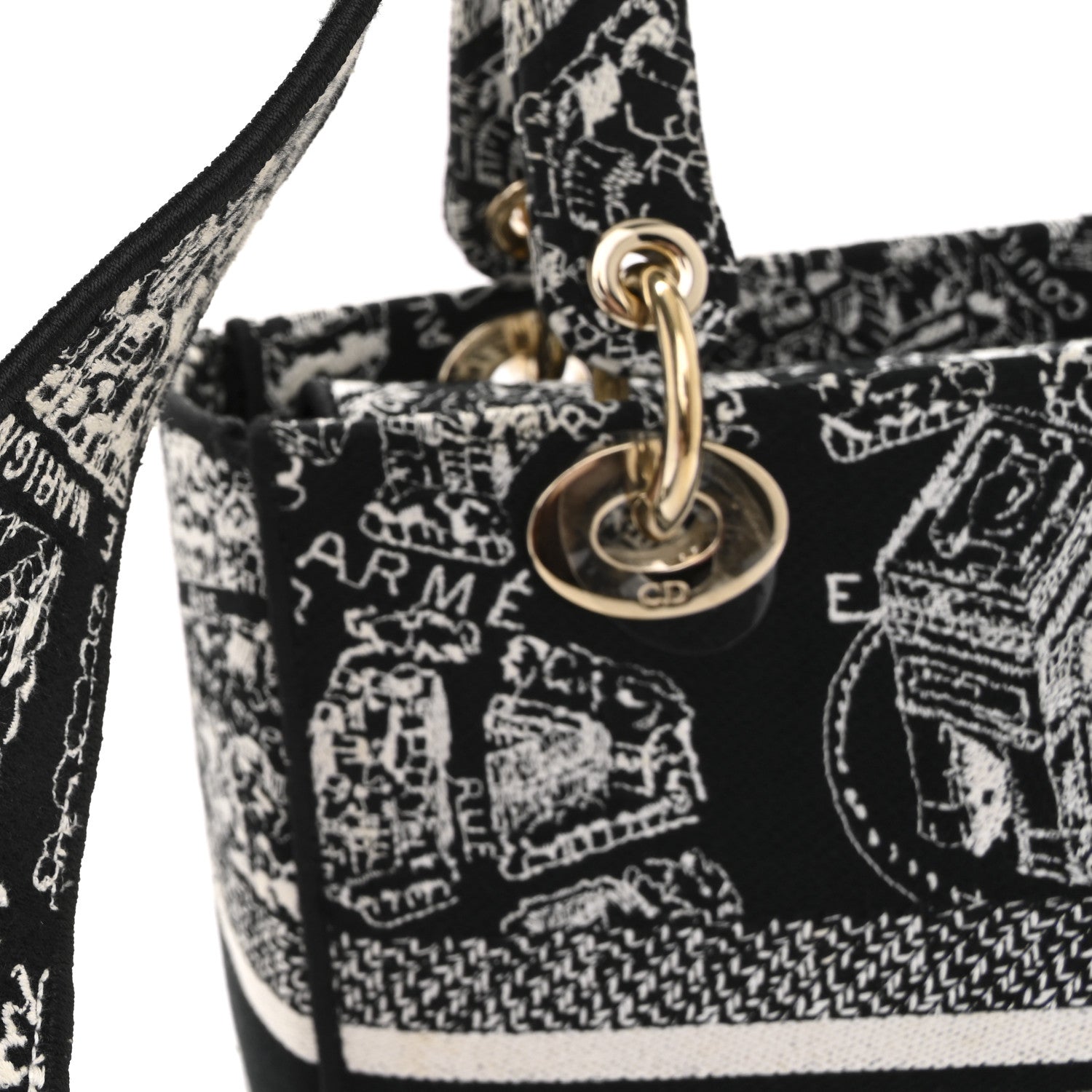 Christian Dior Canvas Embroidered Medium Plan de Paris Lady D-Lite Black White