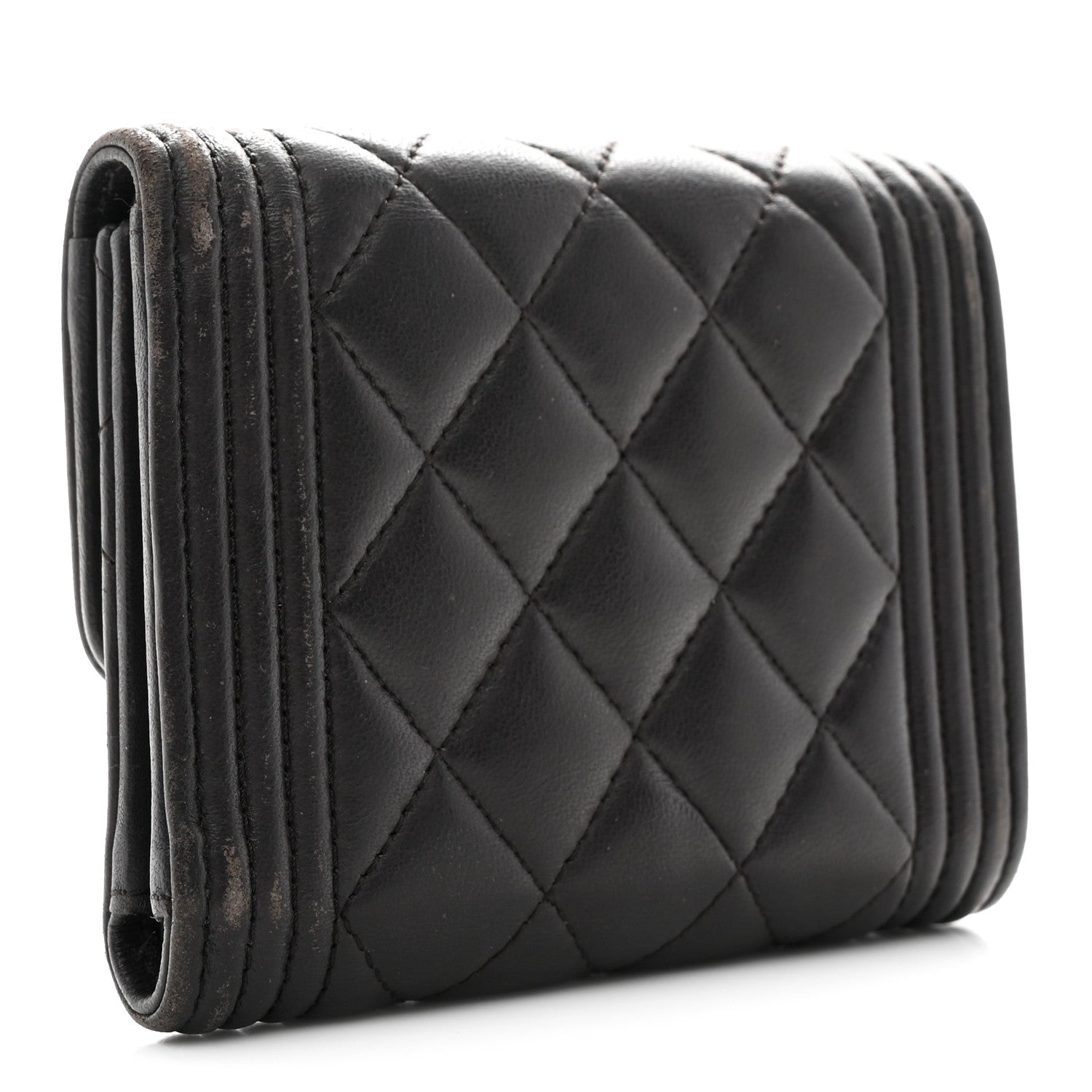 Lambskin Quilted Compact Boy Wallet Dark Grey