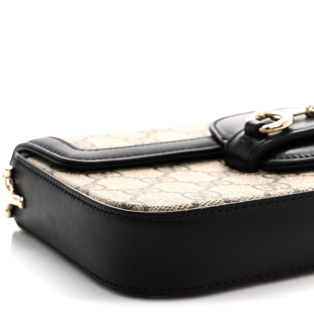 Gucci GG Supreme Monogram Azalea Calfskin Horsebit 1955 Mini Bag Beige Black