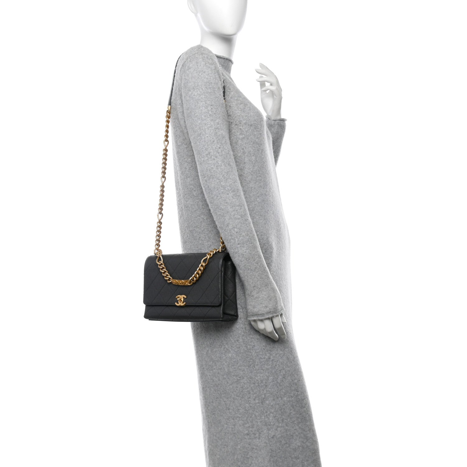 Chanel Caviar Quilted Bracelet On Chain Flap Dark Grey