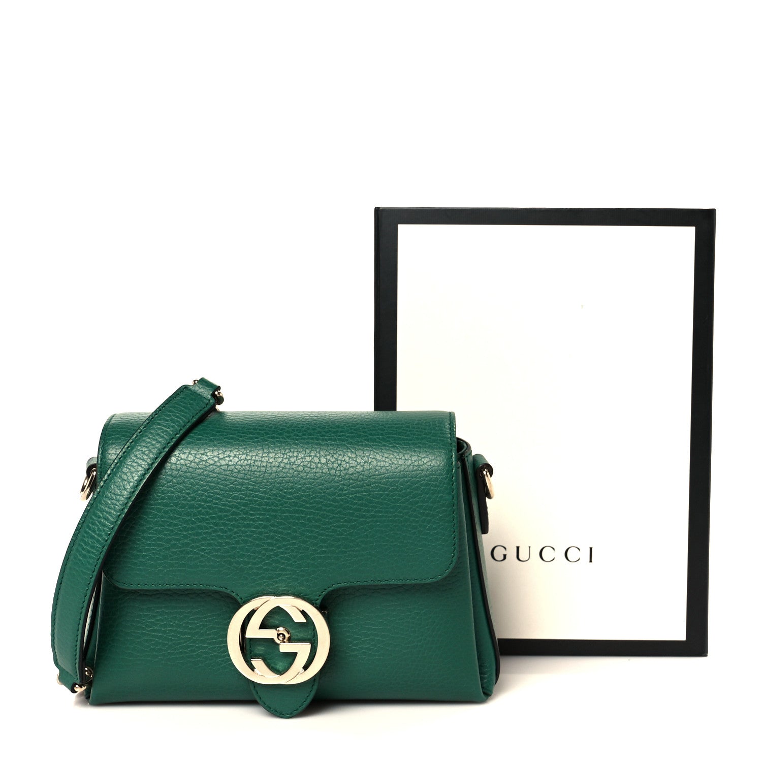 Gucci Dollar Calfskin Interlocking G Crossbody Bag Emerald