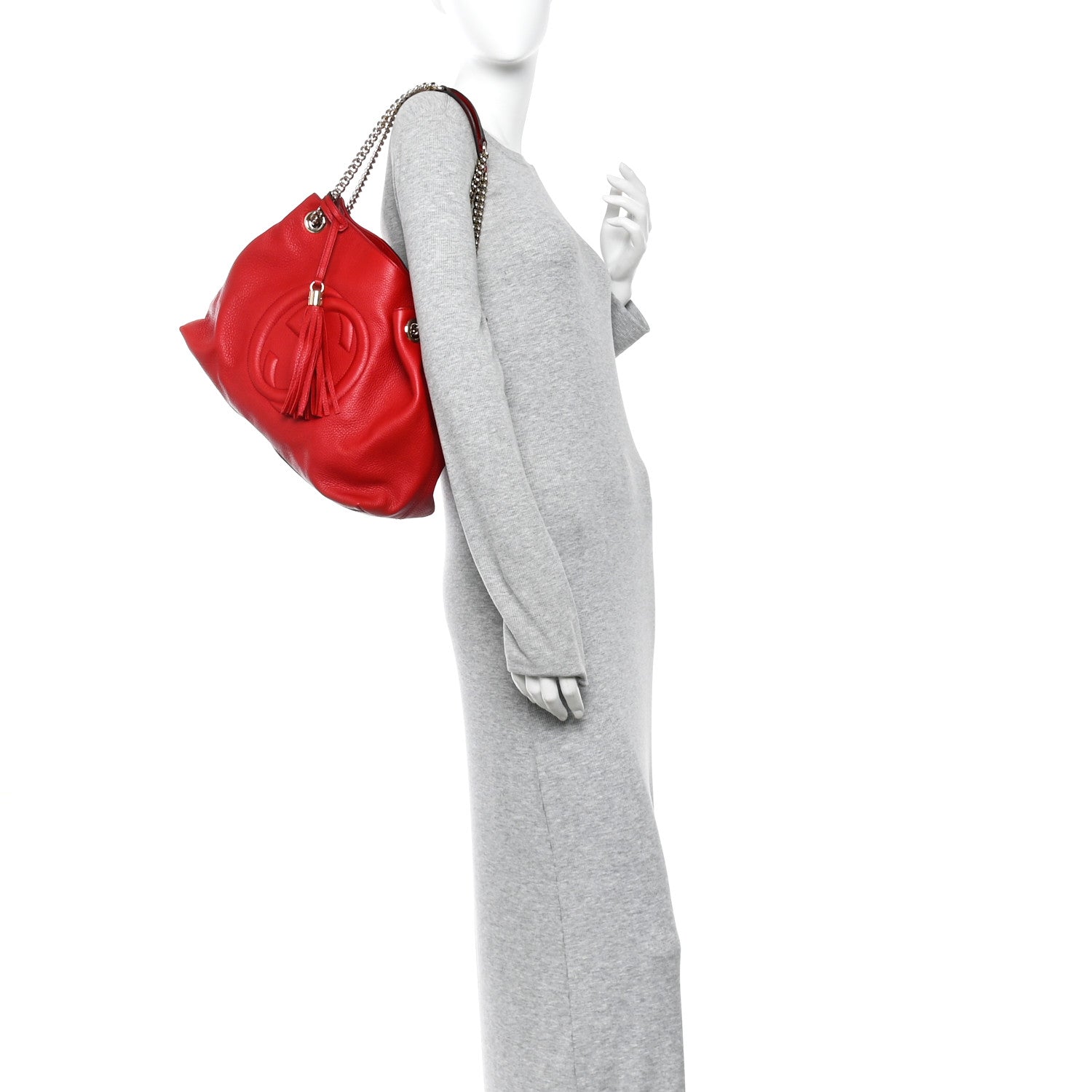 Gucci Pebbled Calfskin Medium Soho Chain Shoulder Bag Tabasco Red