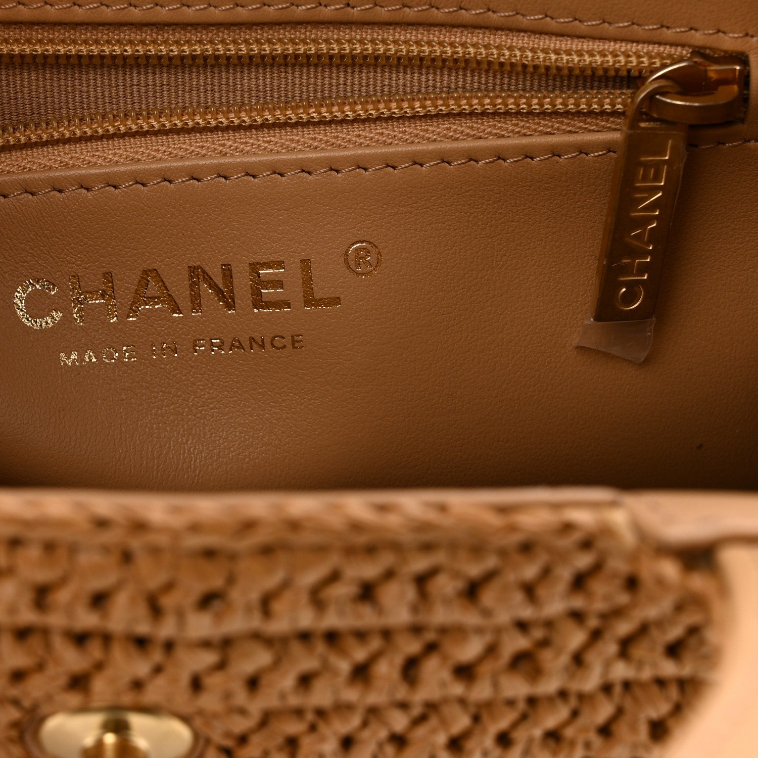 Chanel Braided Raffia Nano Kelly Flap Bag Dark Beige