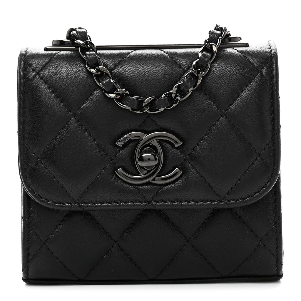 Chanel Lambskin Quilted Mini Trendy CC Clutch With Chain So Black