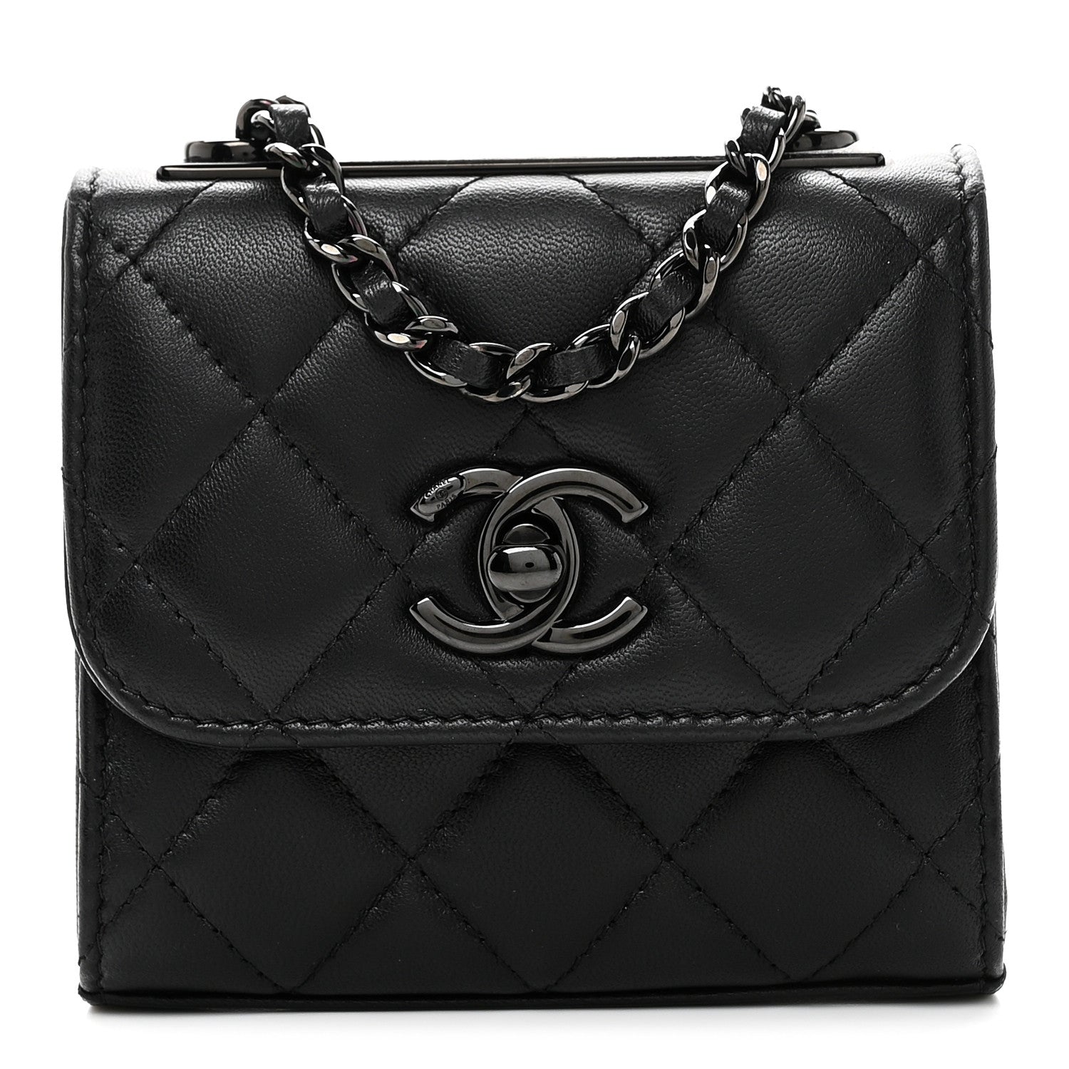 Chanel Lambskin Quilted Mini Trendy CC Clutch With Chain So Black