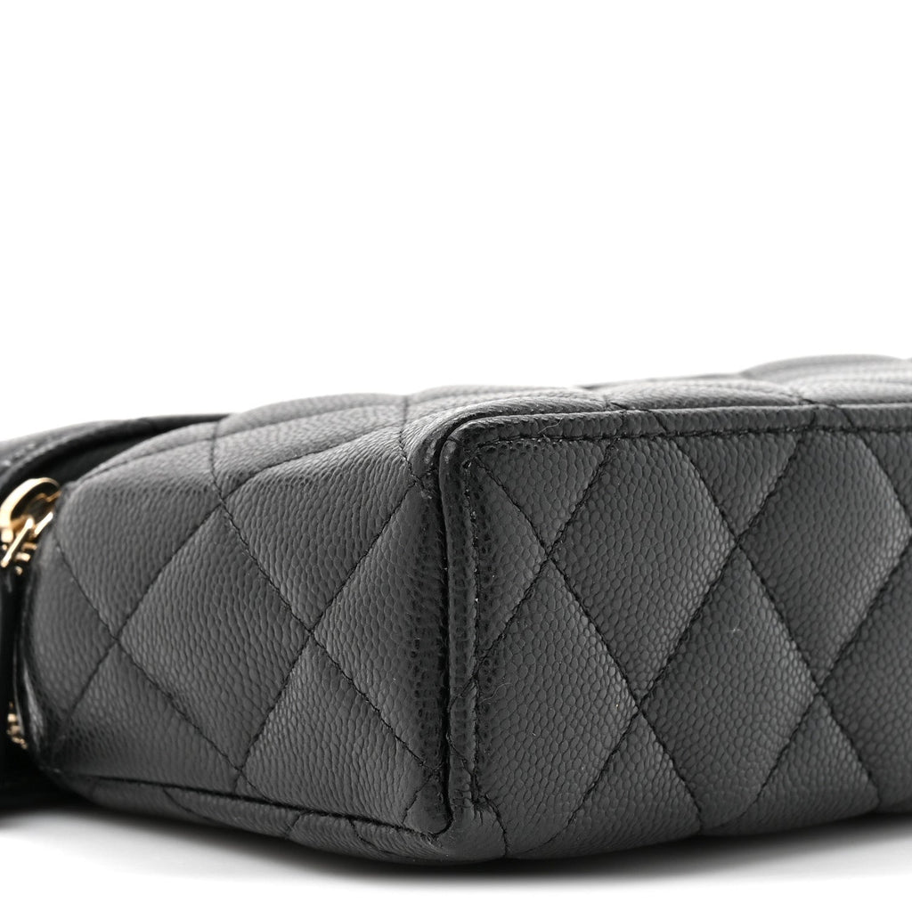 Chanel Caviar Quilted Top Handle Slim Vanity With Chain Black