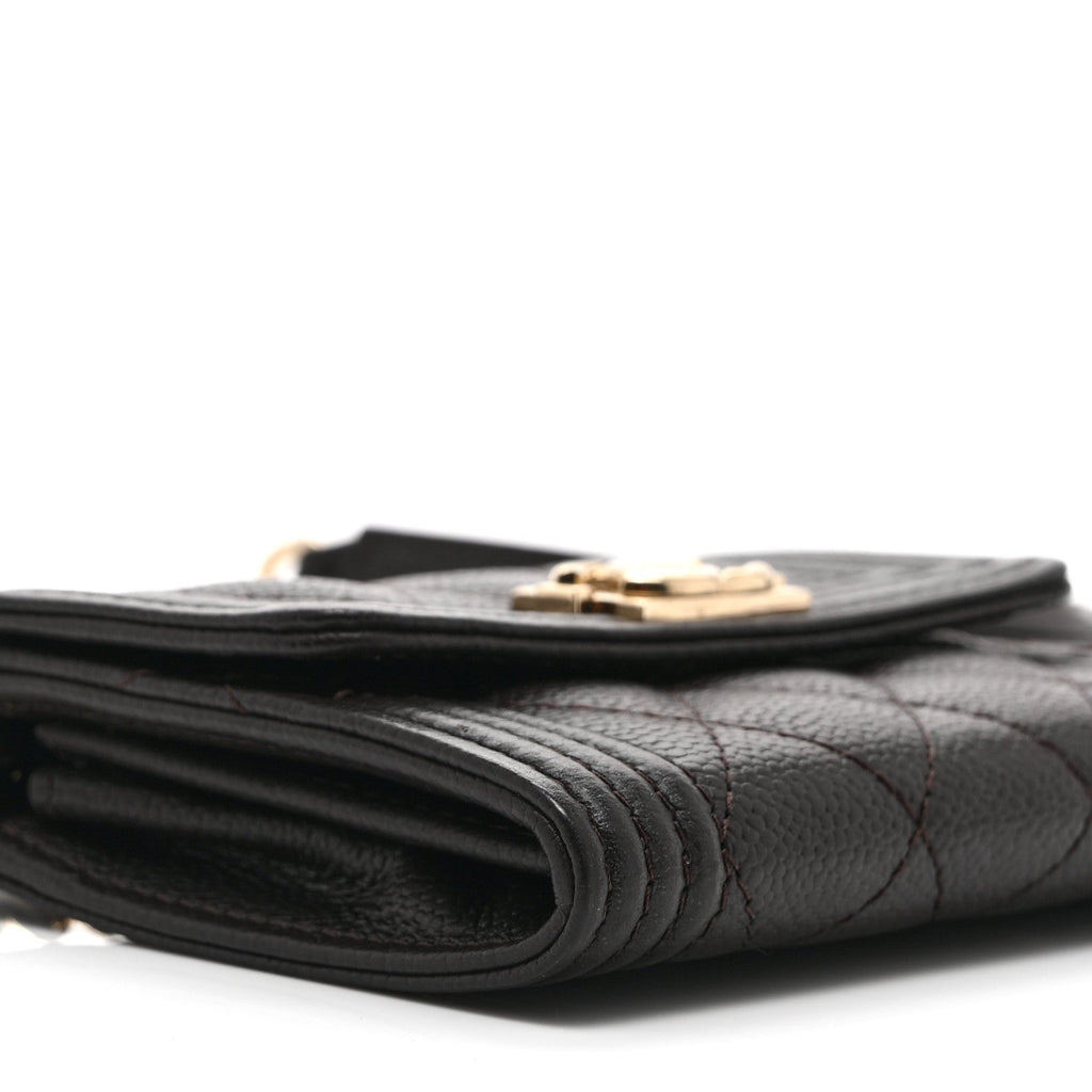 Chanel Caviar Quilted Boy Card Holder On Chain Black