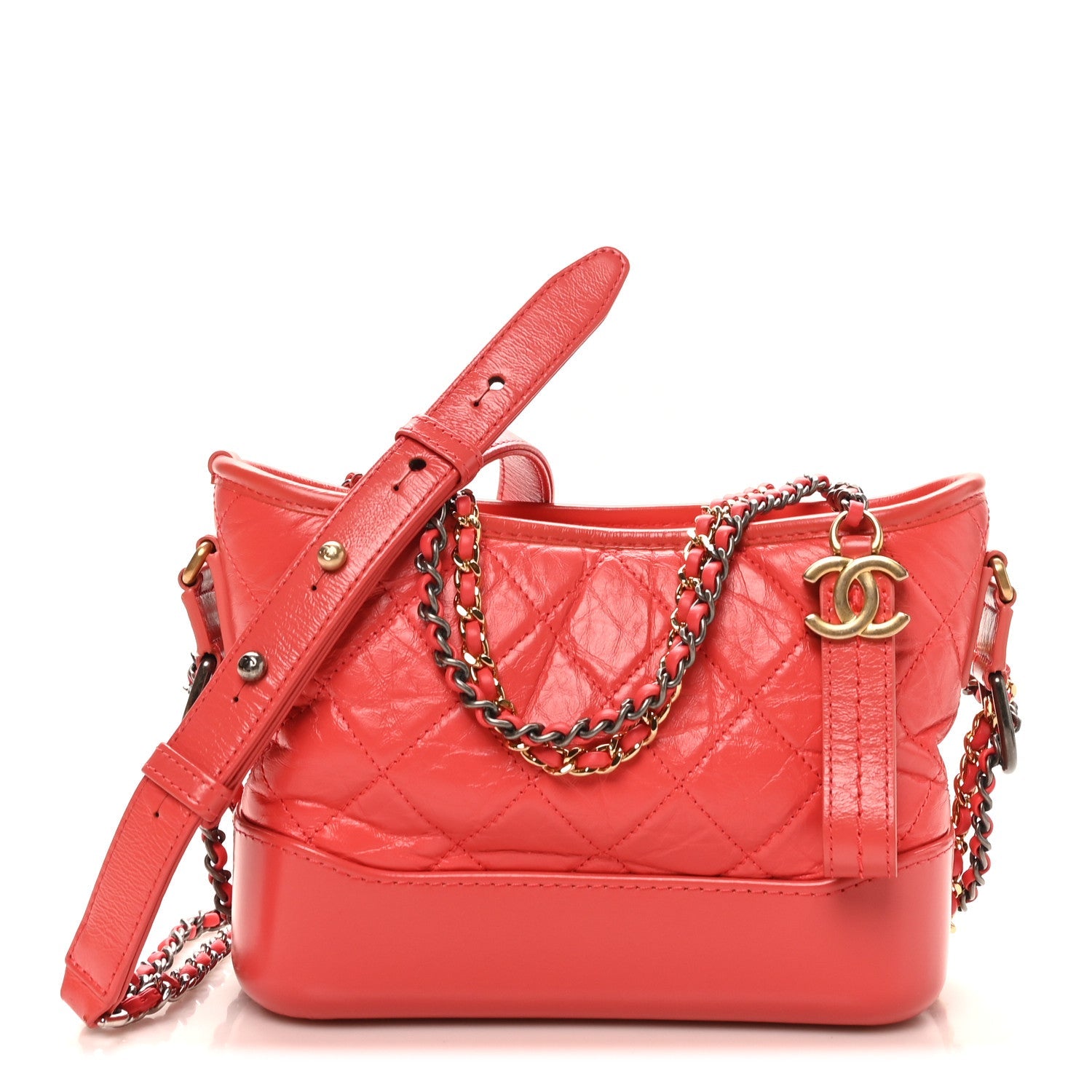 Chanel Aged Calfskin Quilted Small Gabrielle Hobo Coral