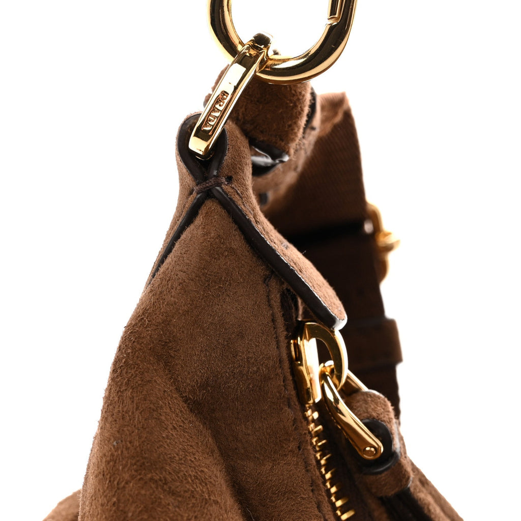 Prada Suede Large Explore Shoulder Bag Cocoa Brown