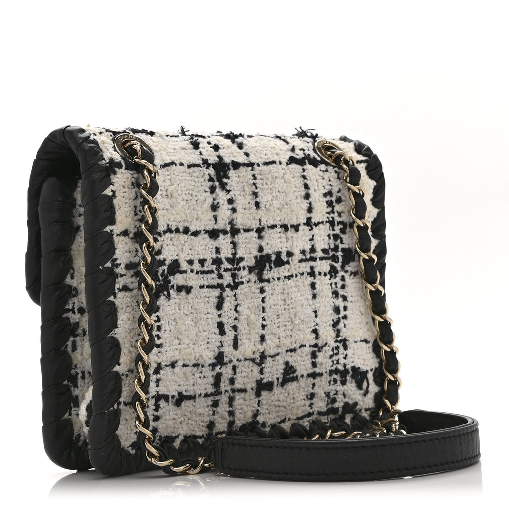 Chanel Tweed Braided Calfskin Mini My Own Frame Flap Grey Black