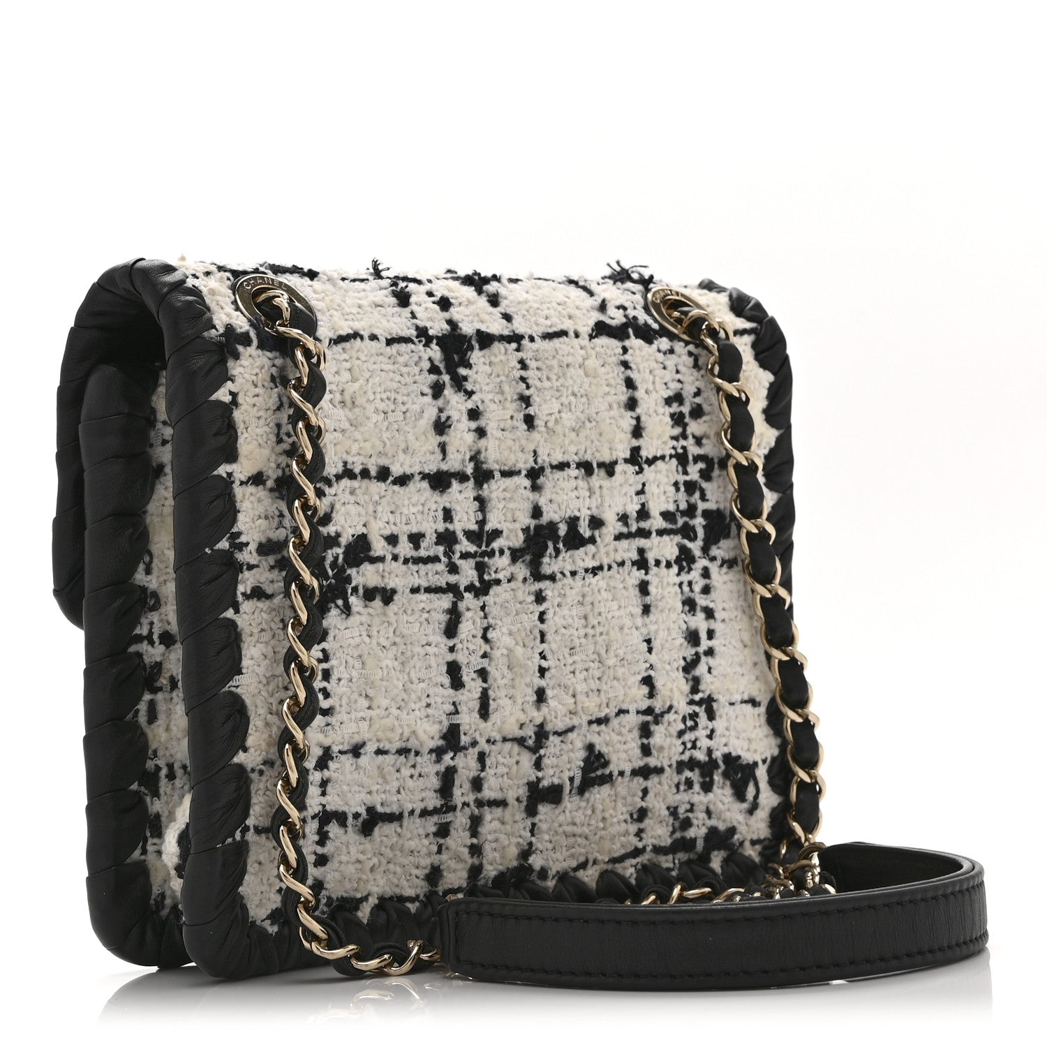 Chanel Tweed Braided Calfskin Mini My Own Frame Flap Grey Black