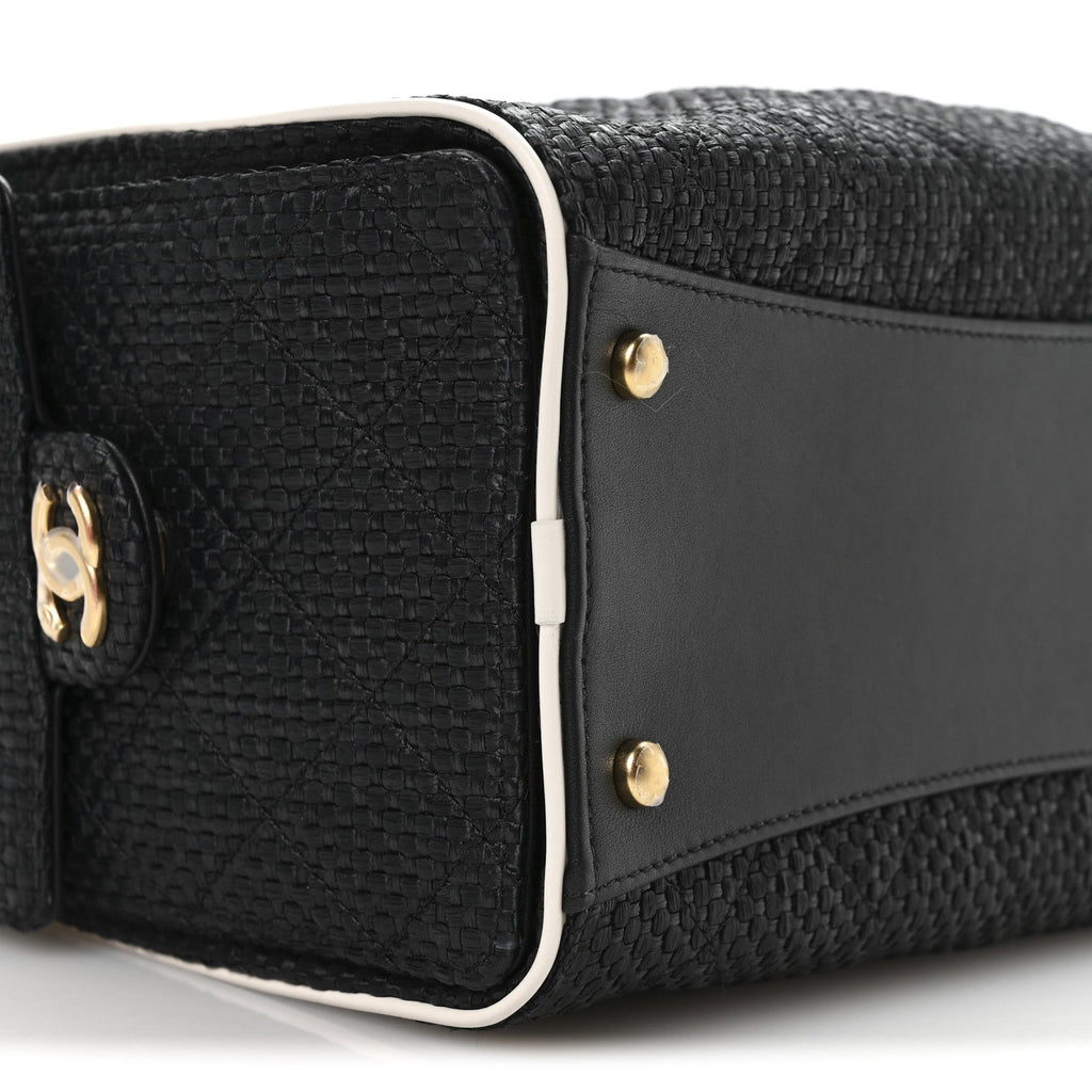 Chanel Braided Raffia Calfskin Small Chanel 25 Handbag Black White