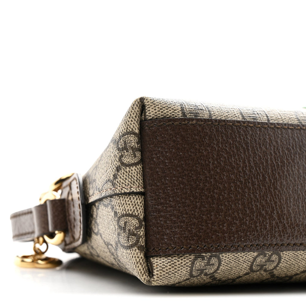 Gucci GG Supreme Monogram Textured Dollar Calfskin Web Small Ophidia Dome Shoulder Bag Beige Ebony New Acero