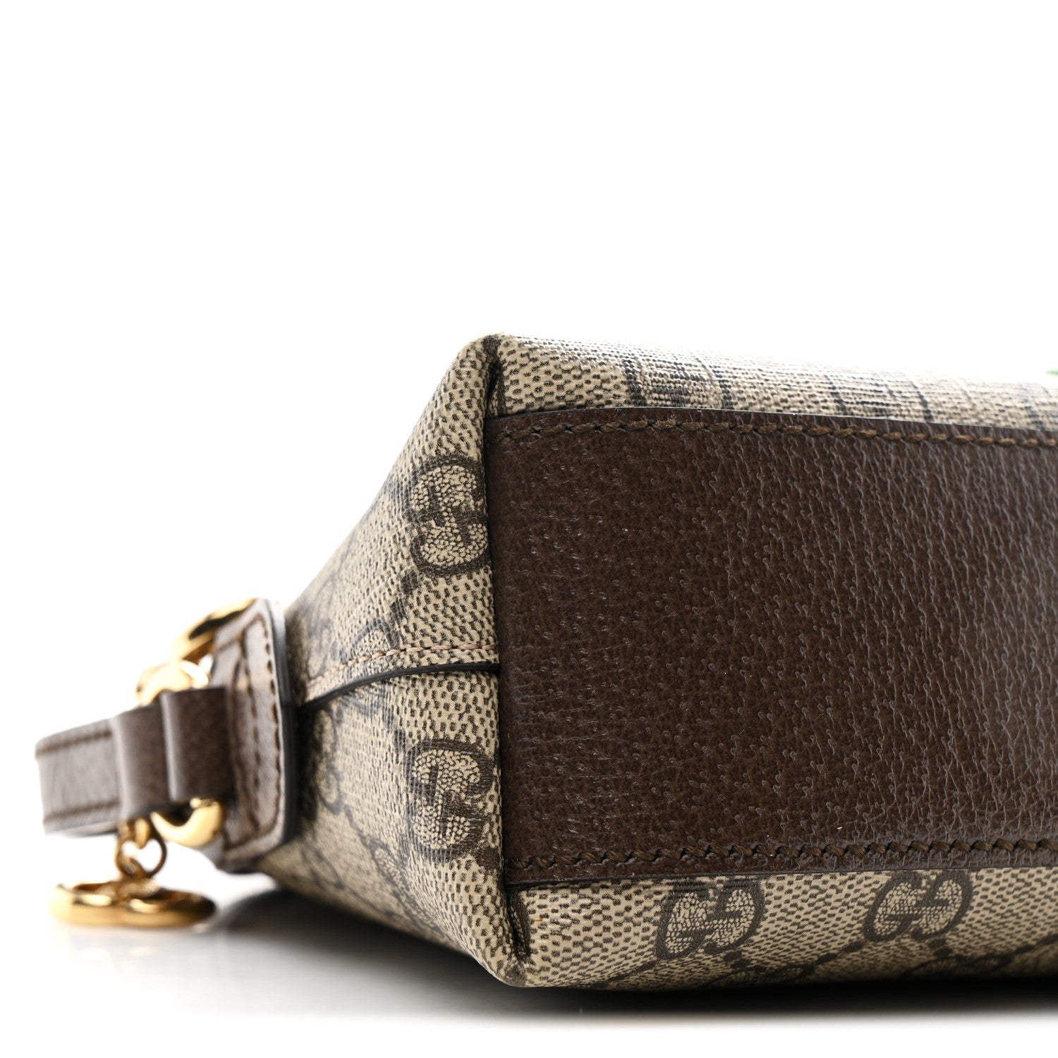 Gucci GG Supreme Monogram Textured Dollar Calfskin Web Small Ophidia Dome Shoulder Bag Beige Ebony New Acero