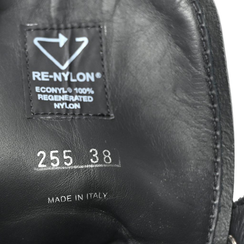 Prada Spazzolato Rois Nylon Metal Triangle Logo Monolith Pouch Pocket 55mm Boots 38 Black