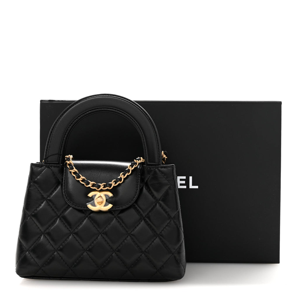 Chanel Shiny Aged Calfskin Quilted Nano Kelly Shopper Black