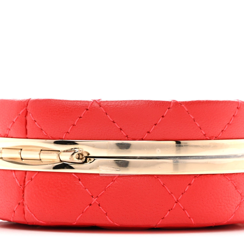 Chanel Lambskin Enamel Quilted Round Poker Chip Clutch With Chain Red White