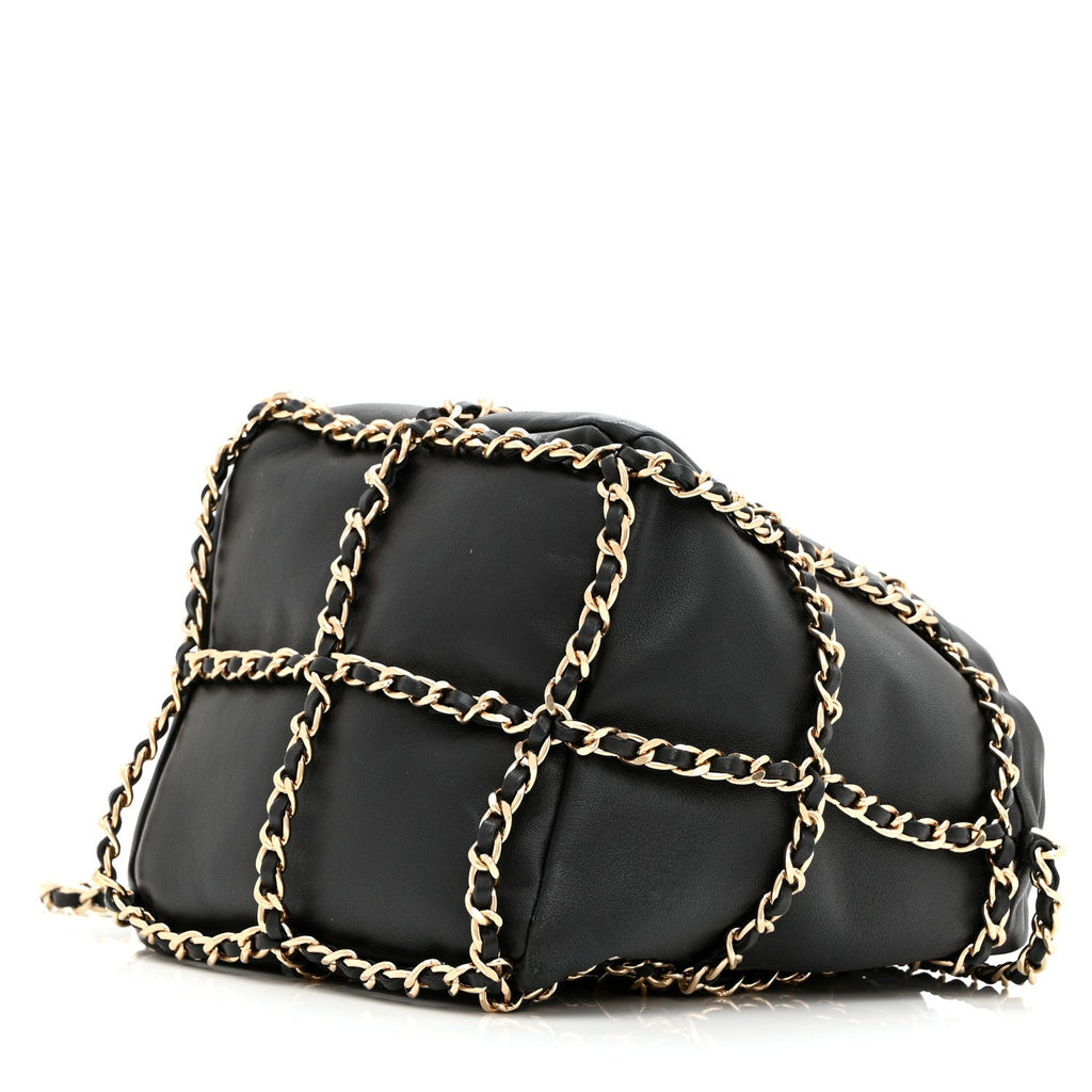 Chanel Lambskin Bucket Chain Drawstring Bag Black