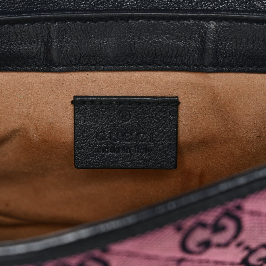 Gucci Monogram Multicolor Matelasse Diagonal Super Mini GG Marmont Shoulder Bag Pink Blue