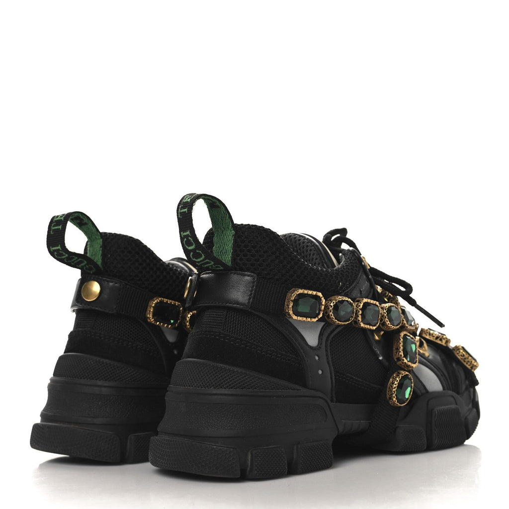 Gucci X SEGA Mesh Suede Calfskin Removable Crystals Womens Flashtrek Sneakers 35.5 Black Silver