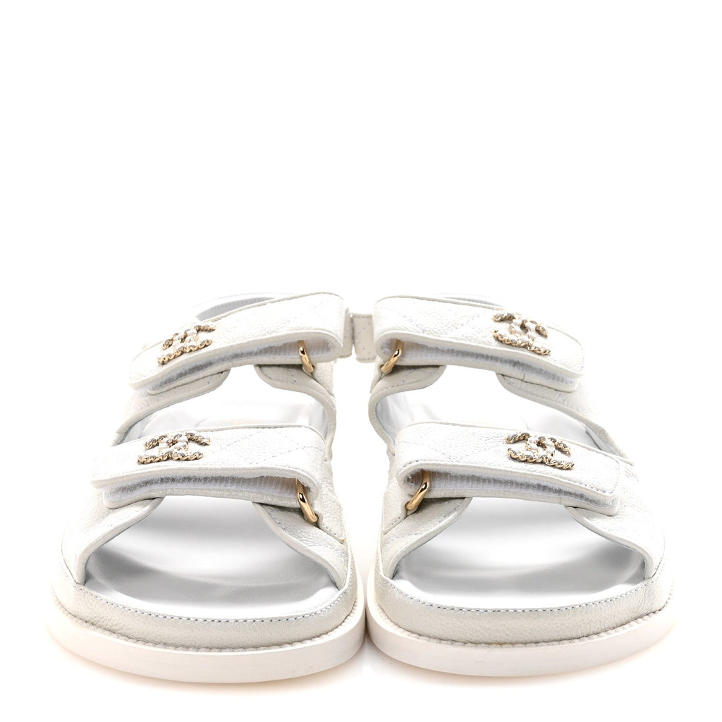 Grained Calfskin Velcro Dad Sandals 36.5 White
