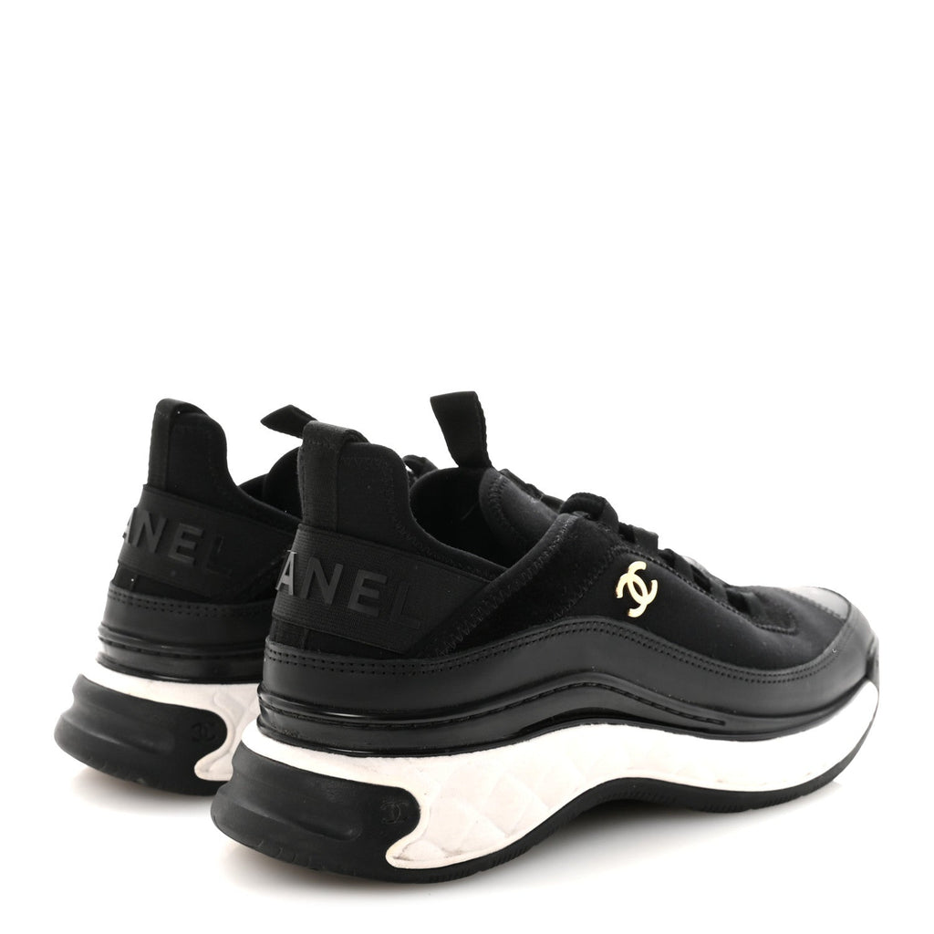 Chanel Velvet Calfskin Mixed Fibers CC Sneakers 39 Black