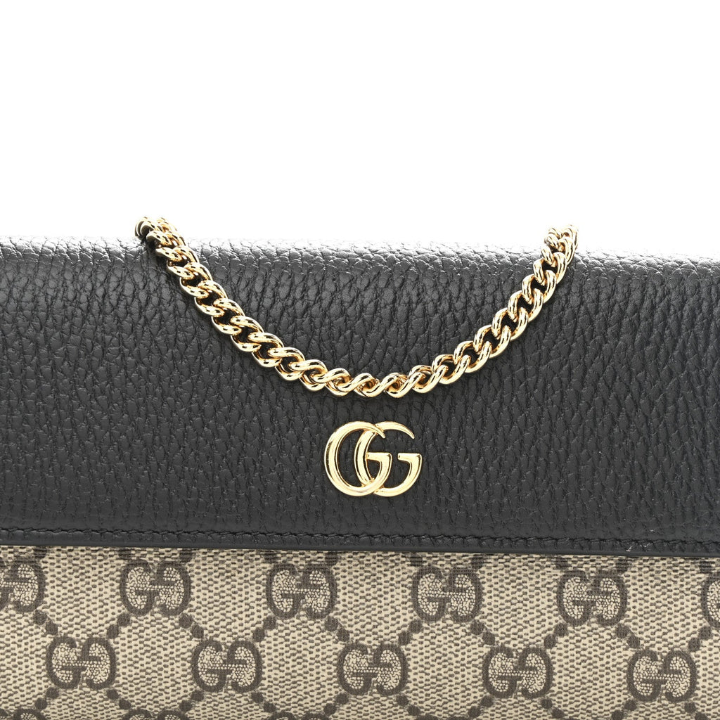 Gucci Dollar Calfskin GG Supreme Monogram Petite GG Marmont Wallet Chain Bag Black Beige Ebony