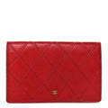 Lambskin Diamond Stitched Flap Card Case Red