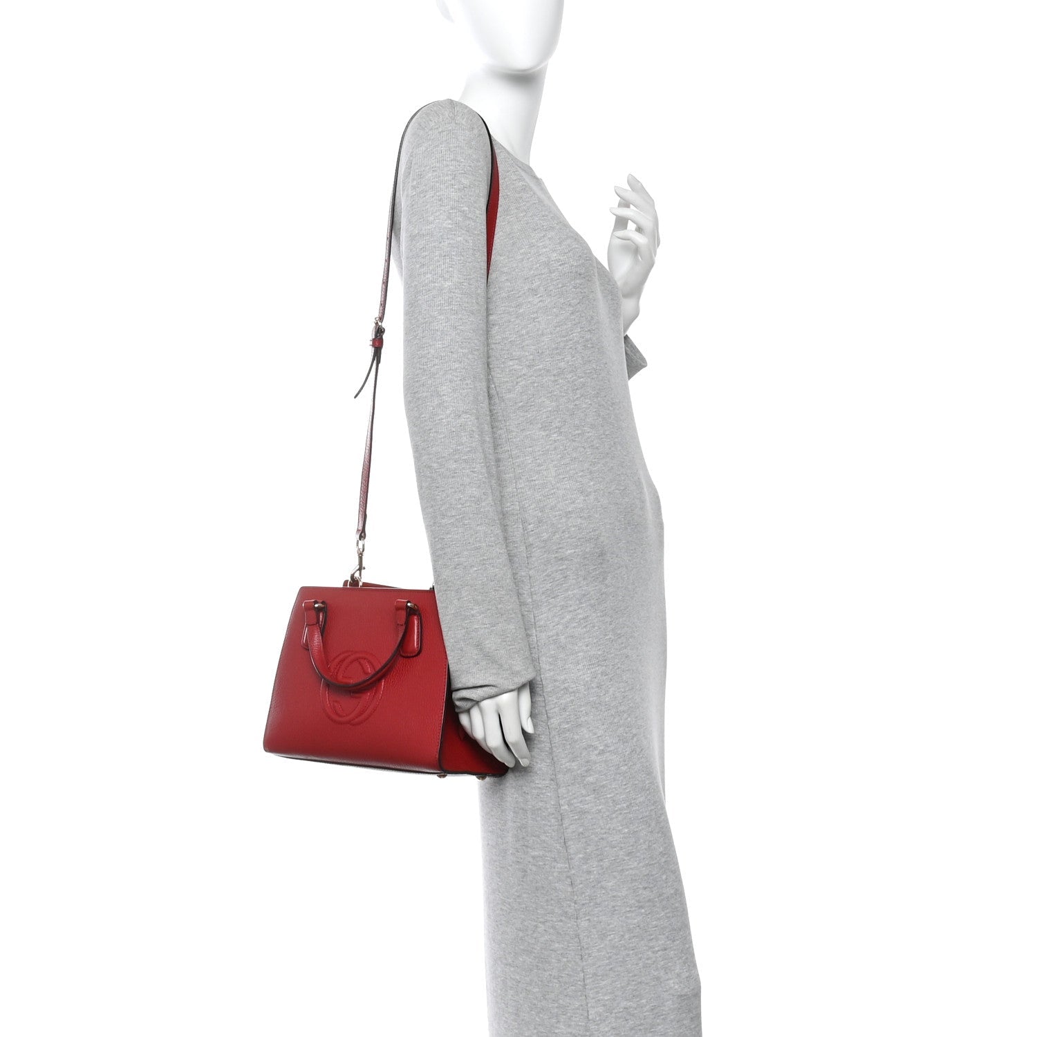 Gucci Dollar Calfskin Medium Soho Top Handle Satchel Hibiscus Red