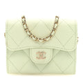 Chanel Caviar Quilted Flap Card Holder On Chain Light Green