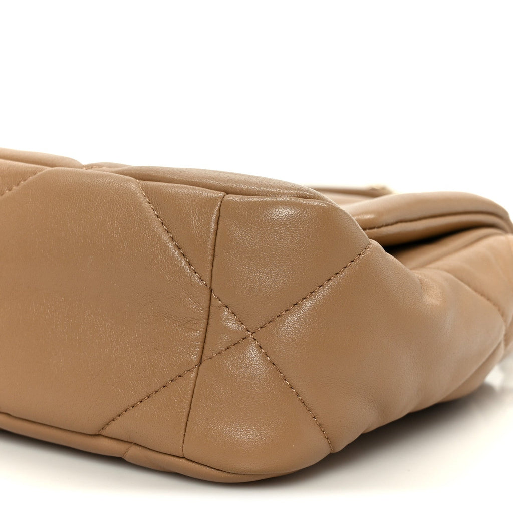 Chanel Lambskin Quilted Medium Chanel 19 Flap Dark Beige