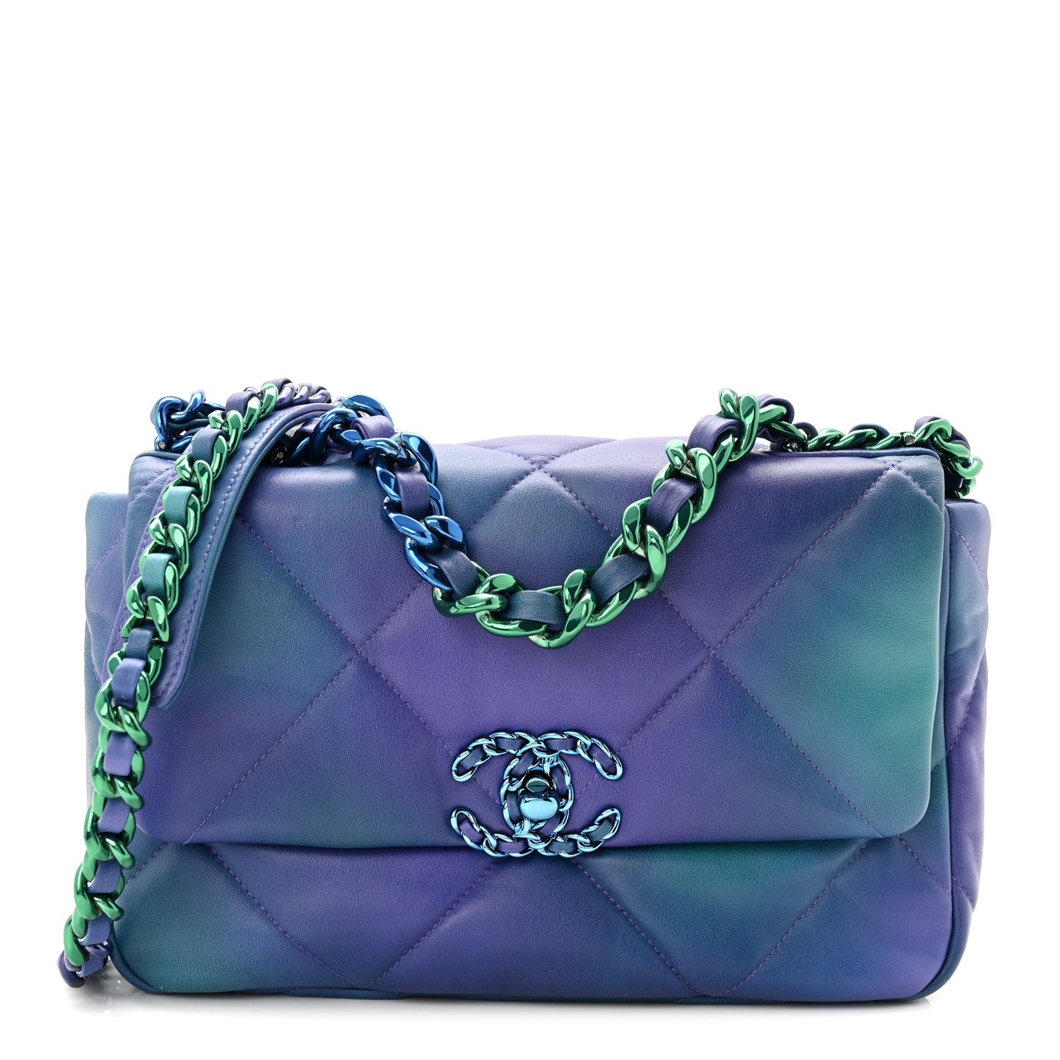 Chanel Tie Dye Calfskin Quilted Medium Chanel 19 Flap Blue Purple