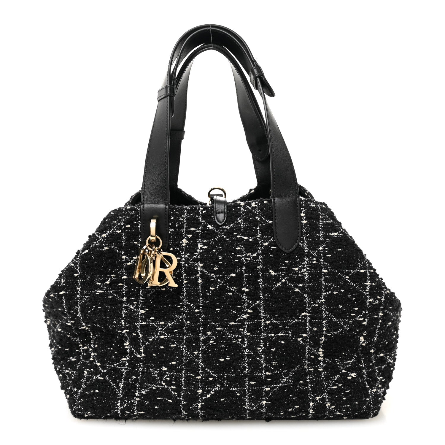 Christian Dior Calfskin Tweed Cannage Medium Toujours Black White