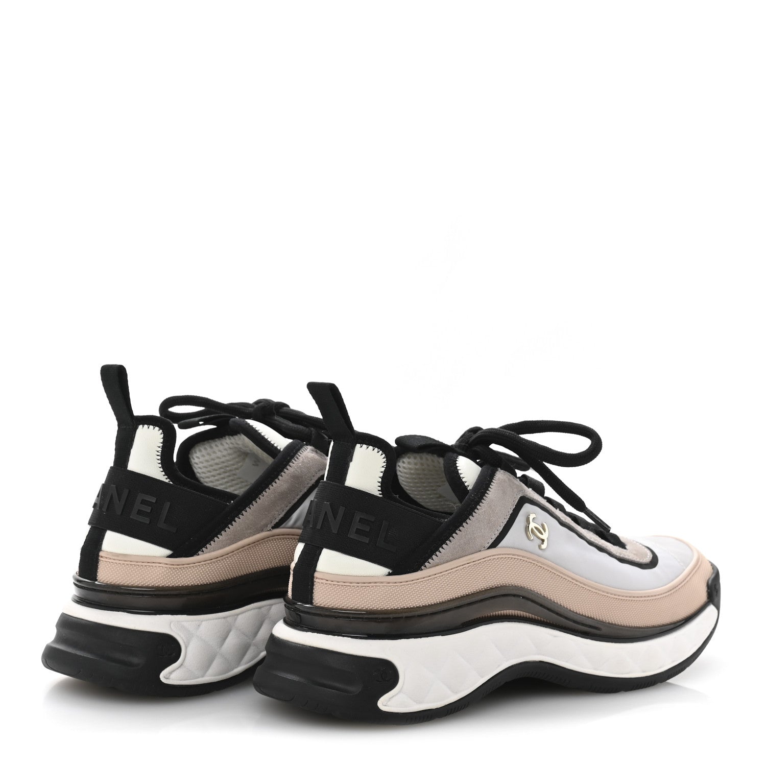 Chanel Suede Calfskin Mixed Fibers CC Sneakers 39 Pink Grey