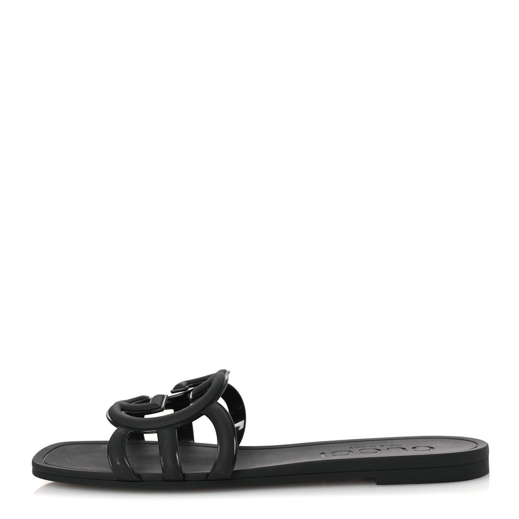 Gucci Rubber Interlocking G Womens Slide Sandals 38 Black