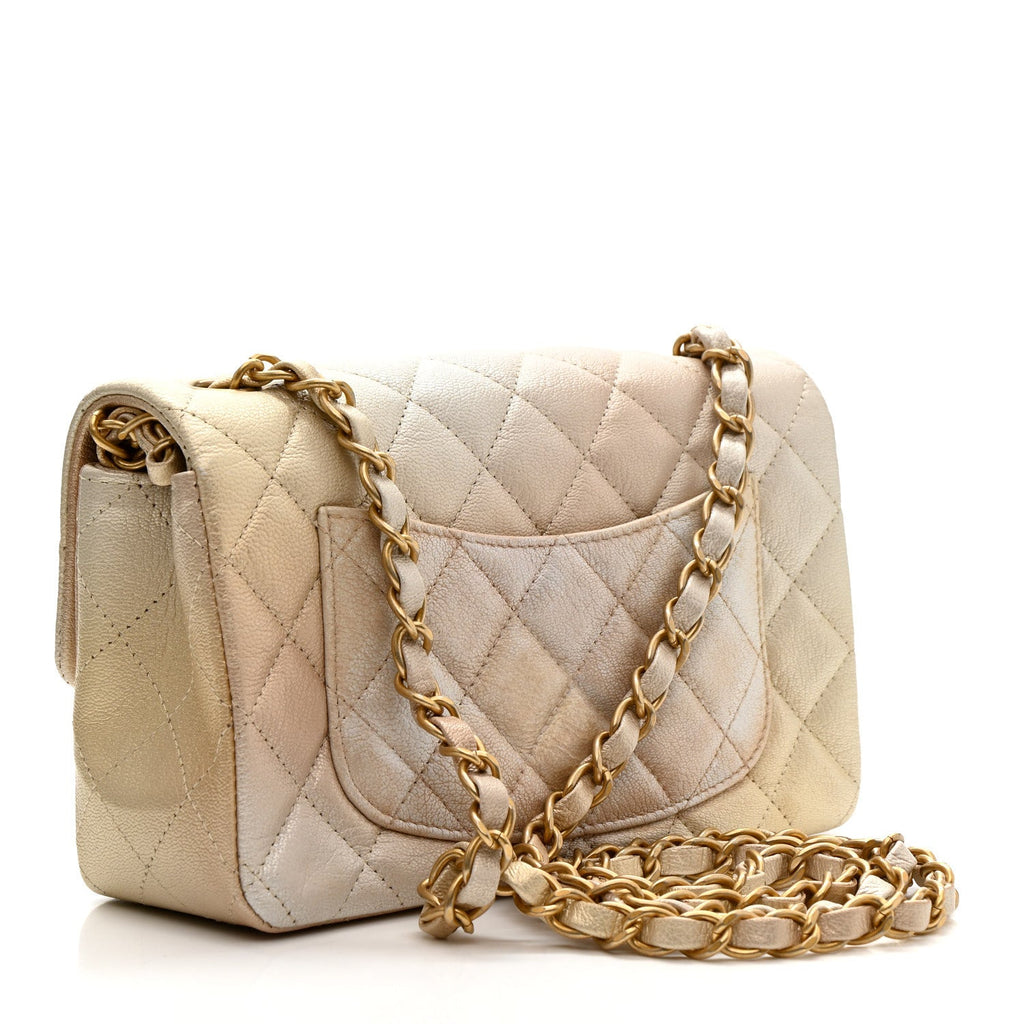 Chanel Metallic Goatskin Quilted Mini Rectangular Flap Gold