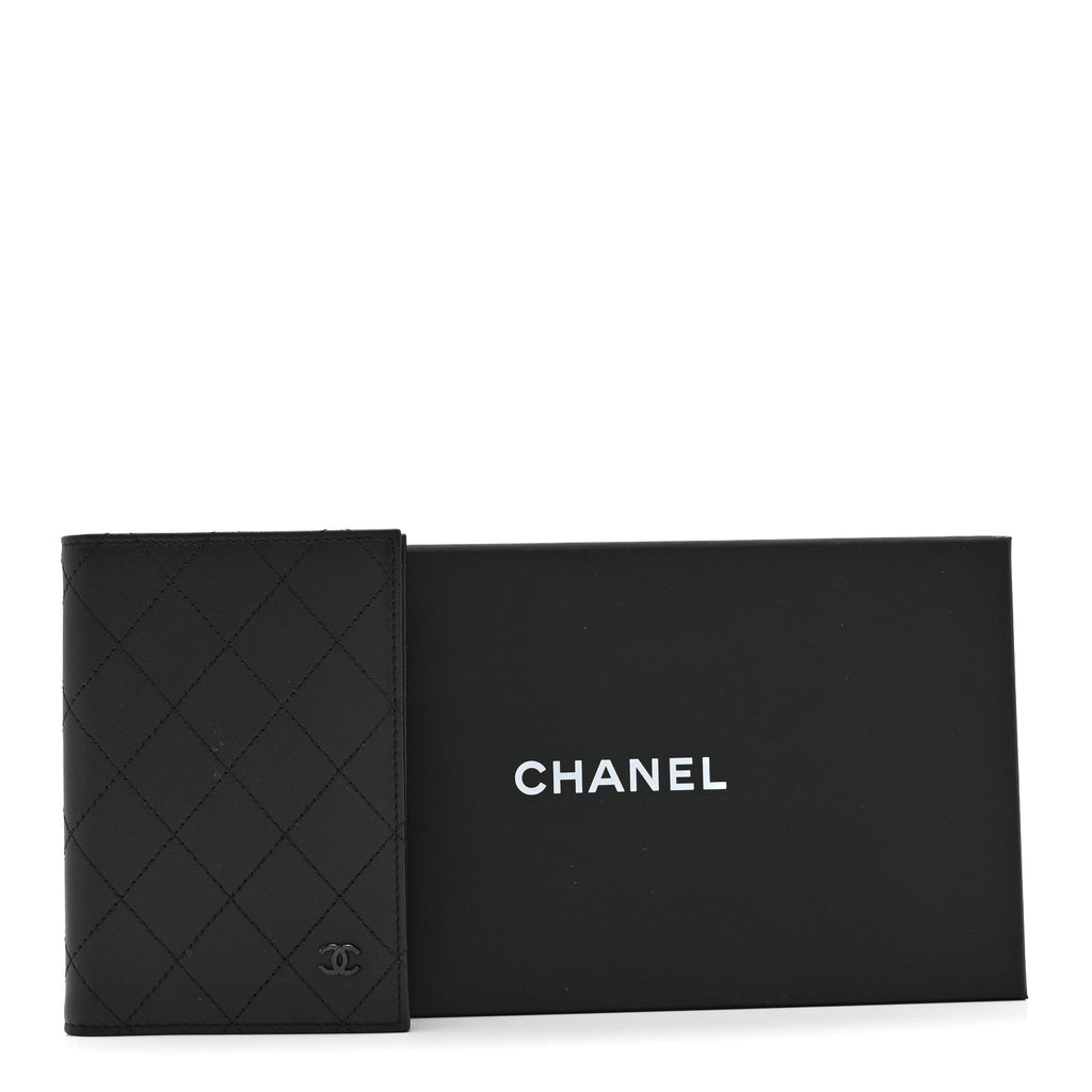 Grained Calfskin Quilted Passport Holder Wallet So Black
