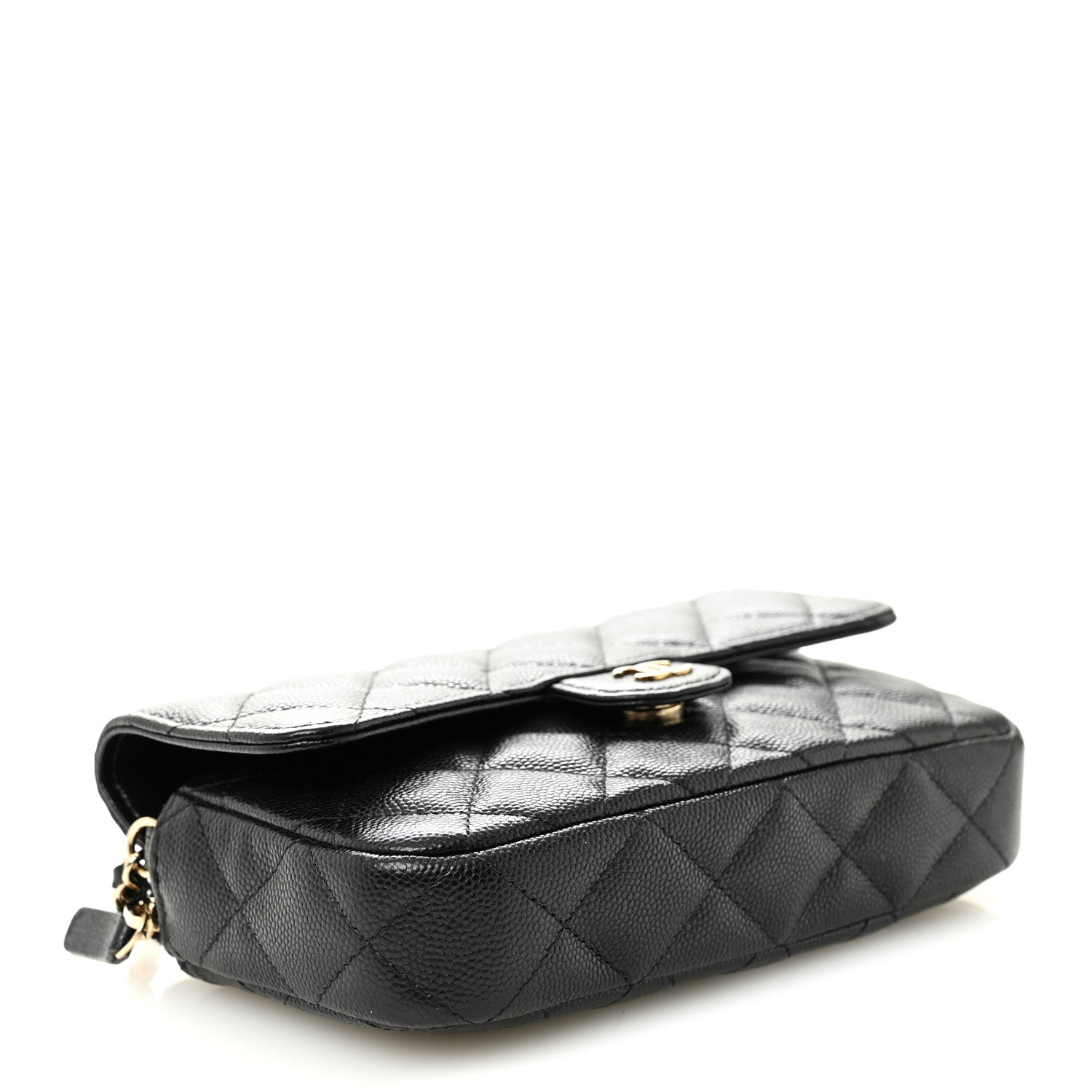 Chanel Caviar Quilted Flap Phone Holder With Chain Black