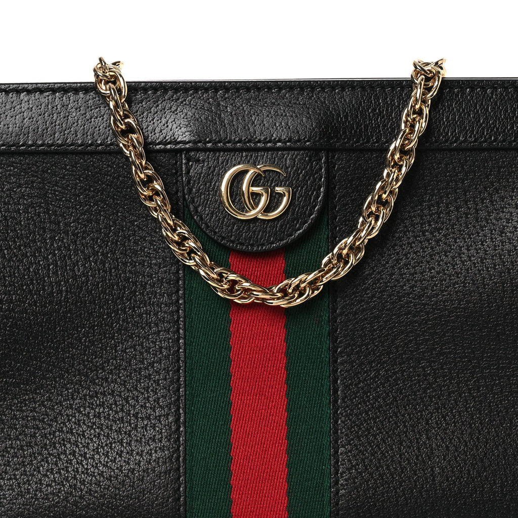 Gucci Calfskin GG Web Small Ophidia Chain Shoulder Bag Black