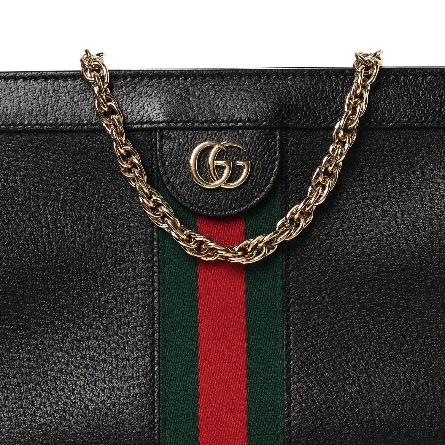 Gucci Calfskin GG Web Small Ophidia Chain Shoulder Bag Black
