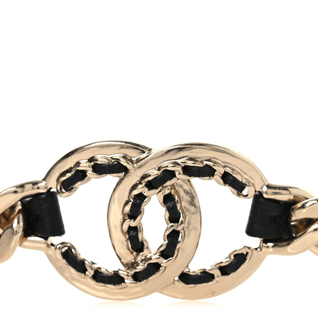 Metal Lambskin Crystal CC Chain Tie Headband Gold Black