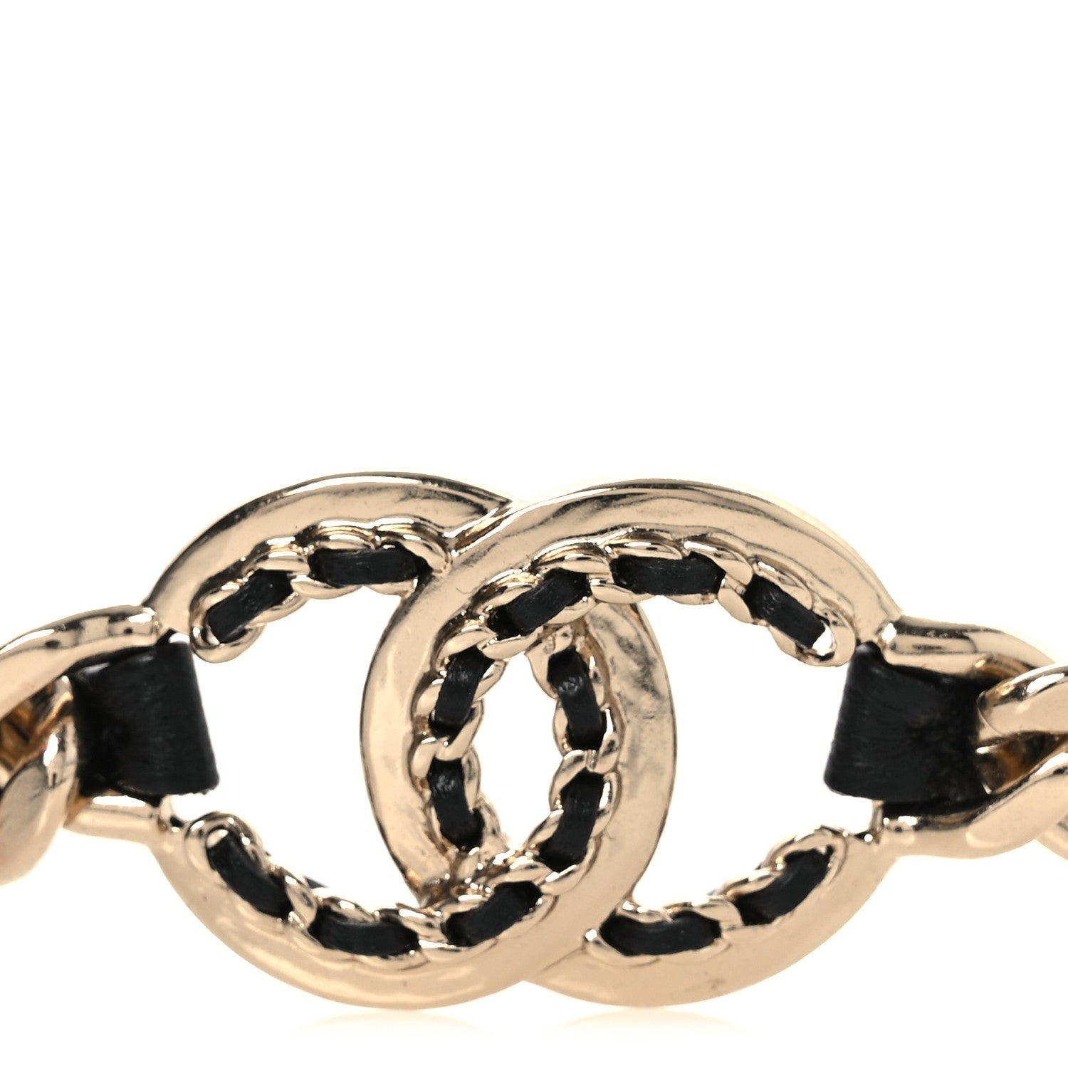 Metal Lambskin Crystal CC Chain Tie Headband Gold Black