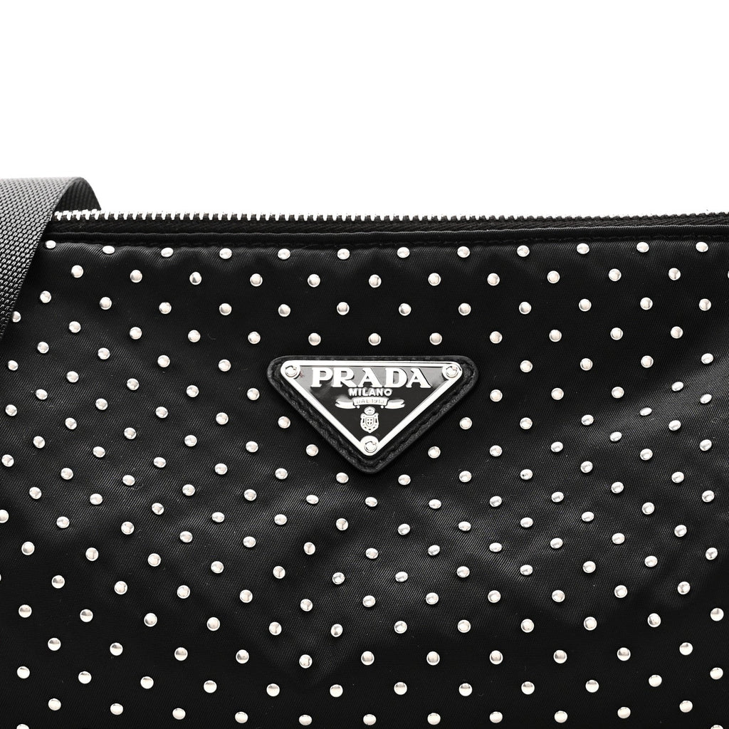 Prada Re-Nylon Studded Shoulder Bag Black