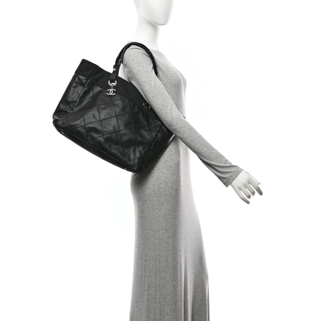Chanel Coated Canvas Quilted Large Paris Biarritz Tote Black