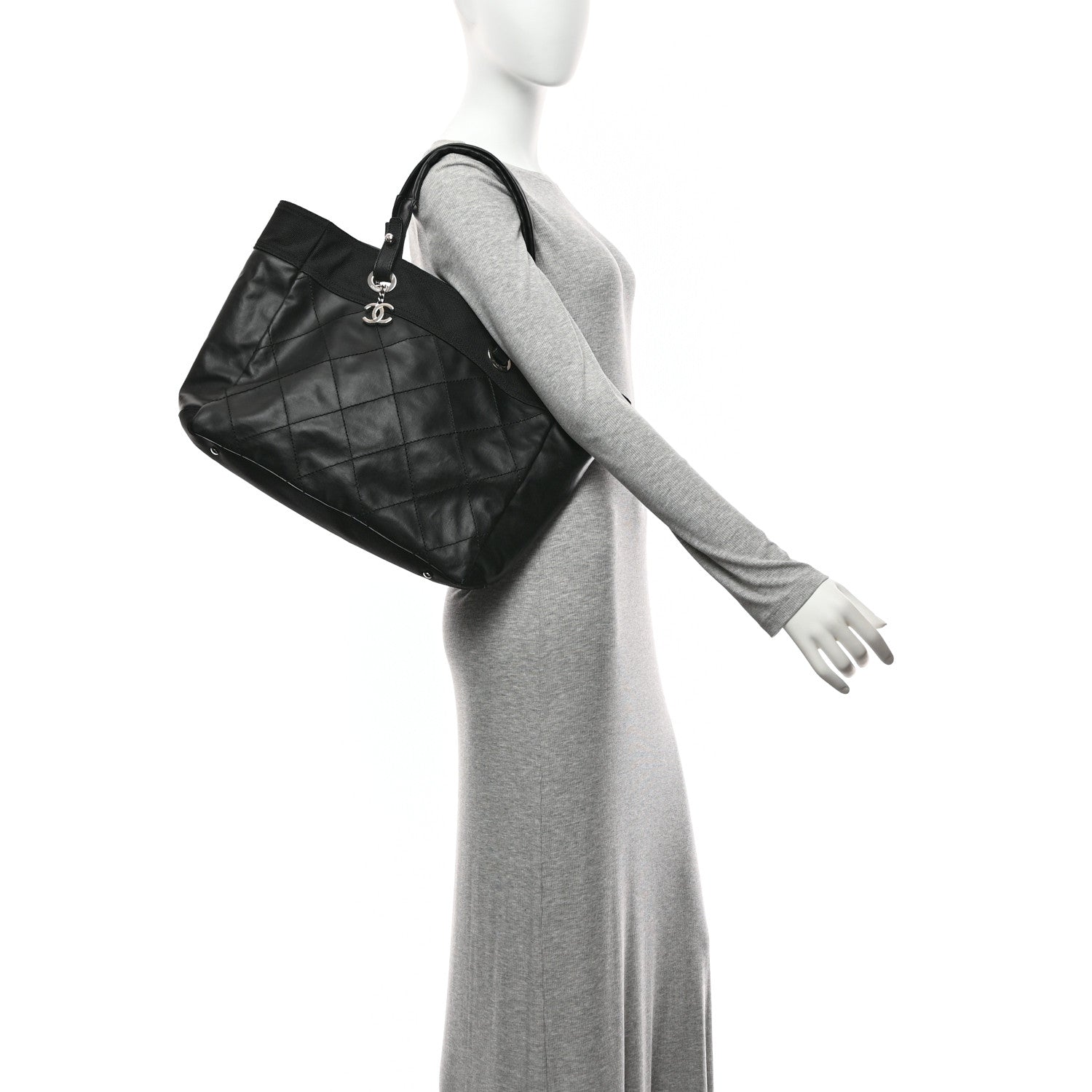 Chanel Coated Canvas Quilted Large Paris Biarritz Tote Black