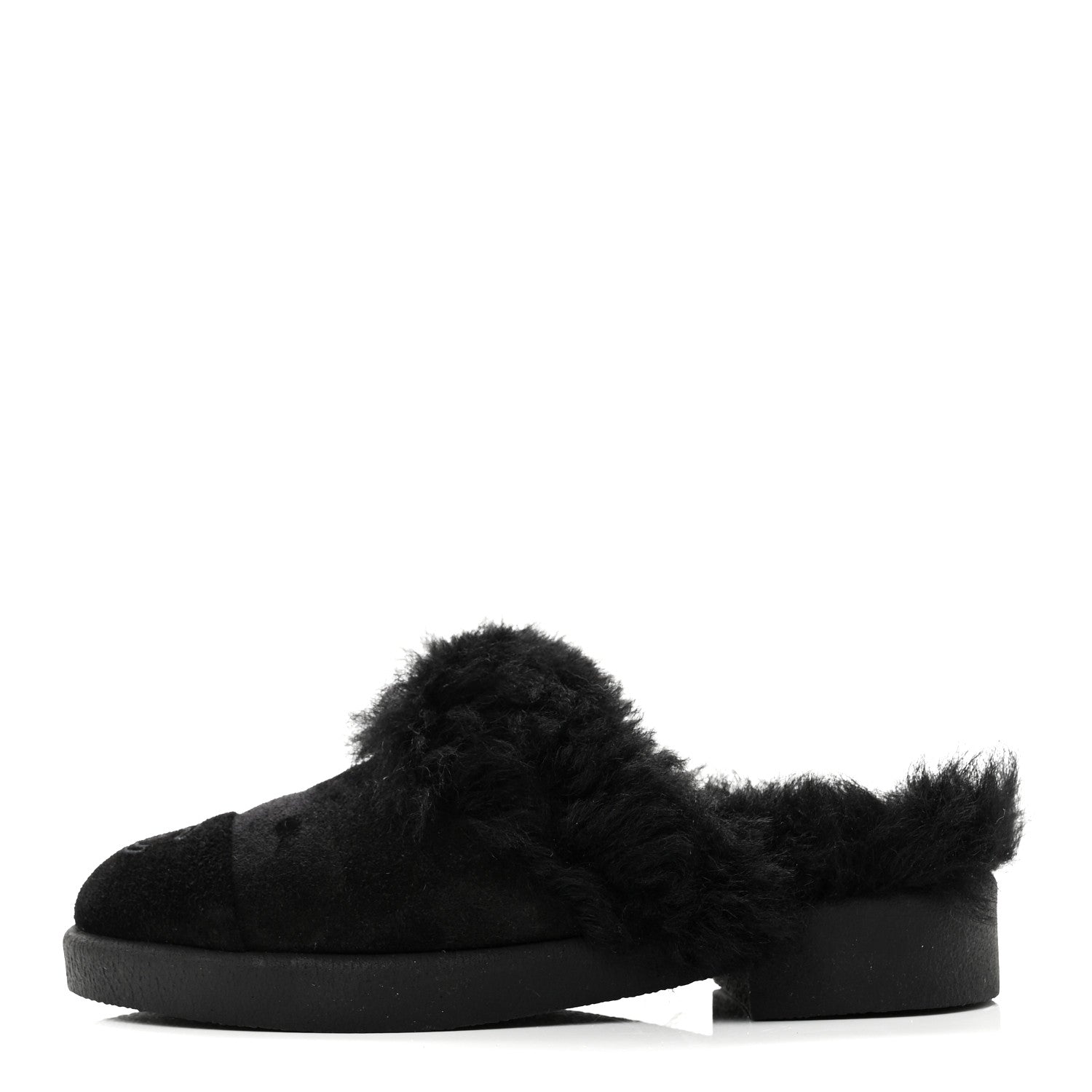 Chanel Suede Shearling CC Cap Toe Mules 36 Black