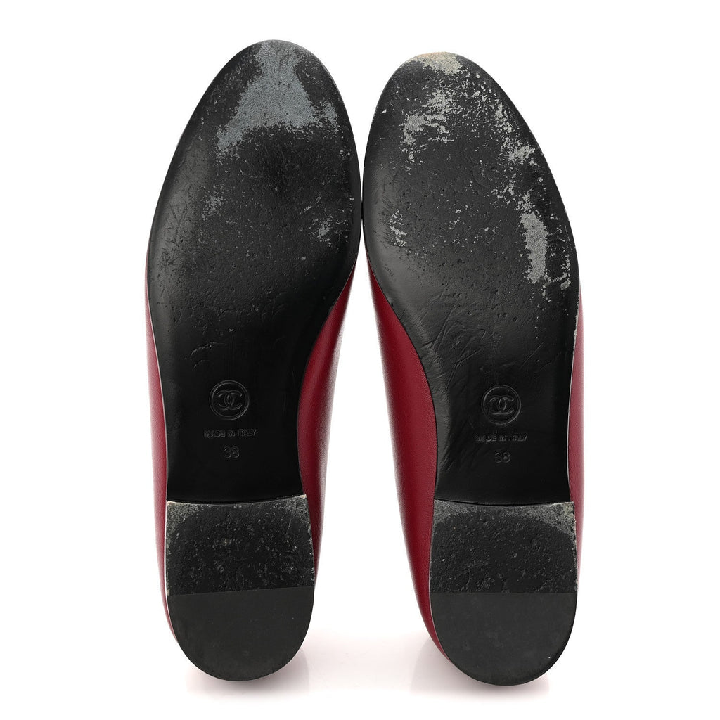 Lambskin Cap Toe CC Ballerina Flats 38 Burgundy Black