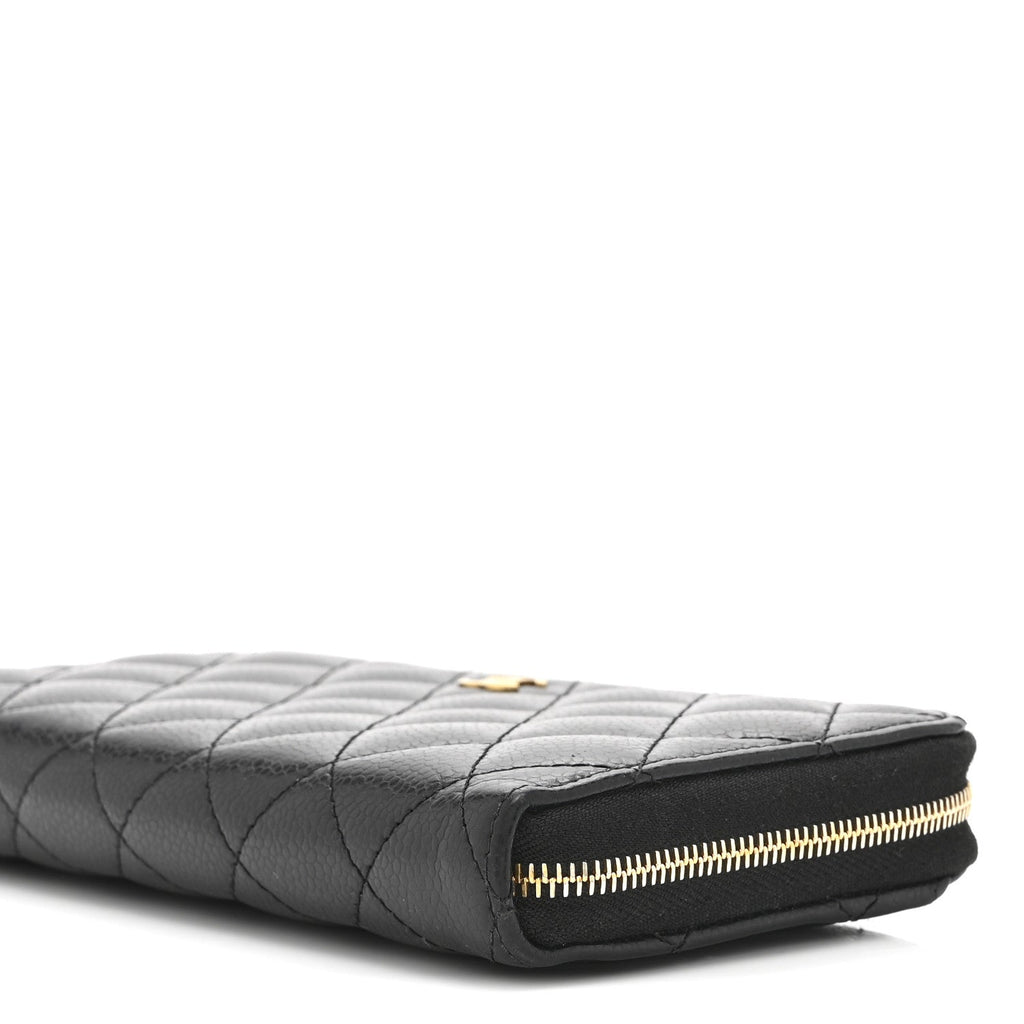 Caviar Quilted Large Gusset Zip Around Wallet Black