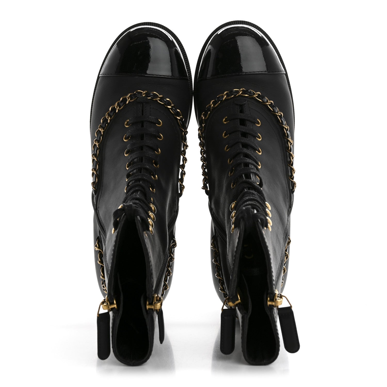 Calfskin Chain Lace Up Boots 36.5 Black